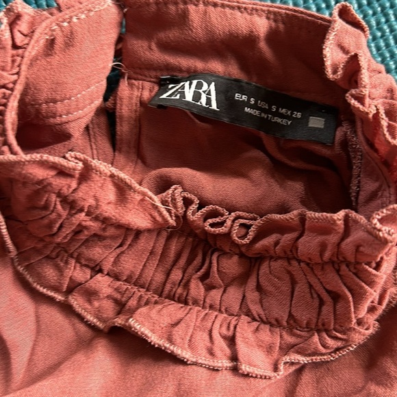 Zara Rose Pink Smocked High Neck Tiered Bell Sleeve Top Blouse Small - Picture 8 of 8